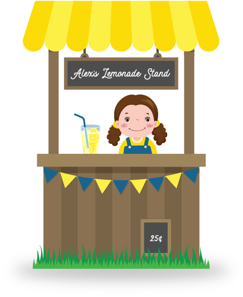 A Cartoon Of A Girl At A Lemonade Stand