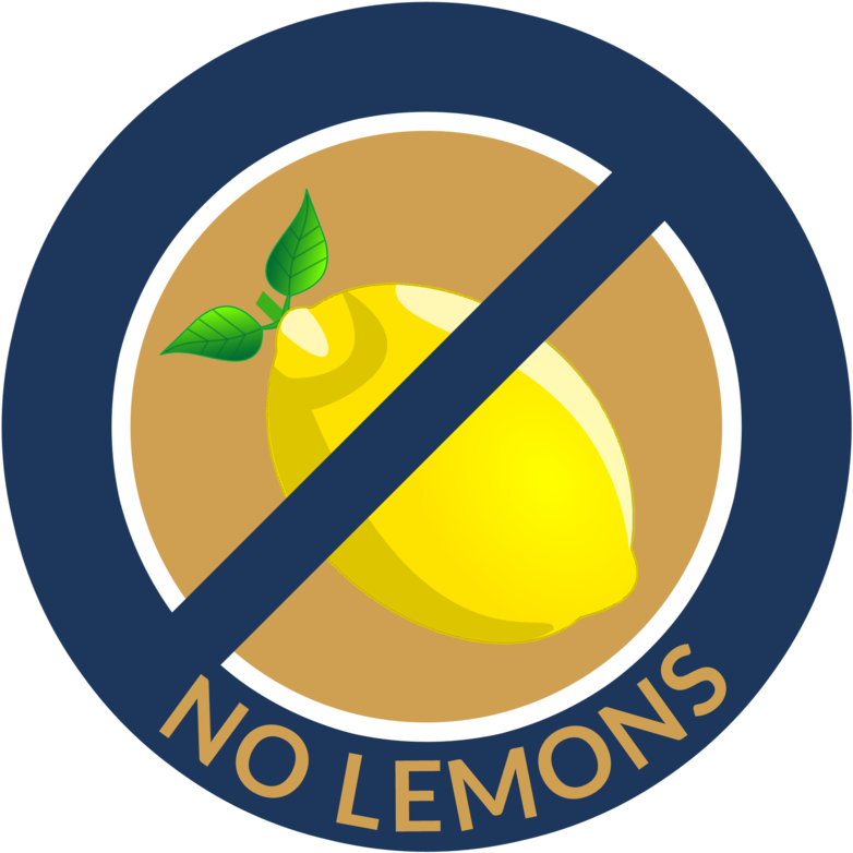 A Blue Circle With A Yellow Lemon With A Green Leaf And A Blue Circle With Text
