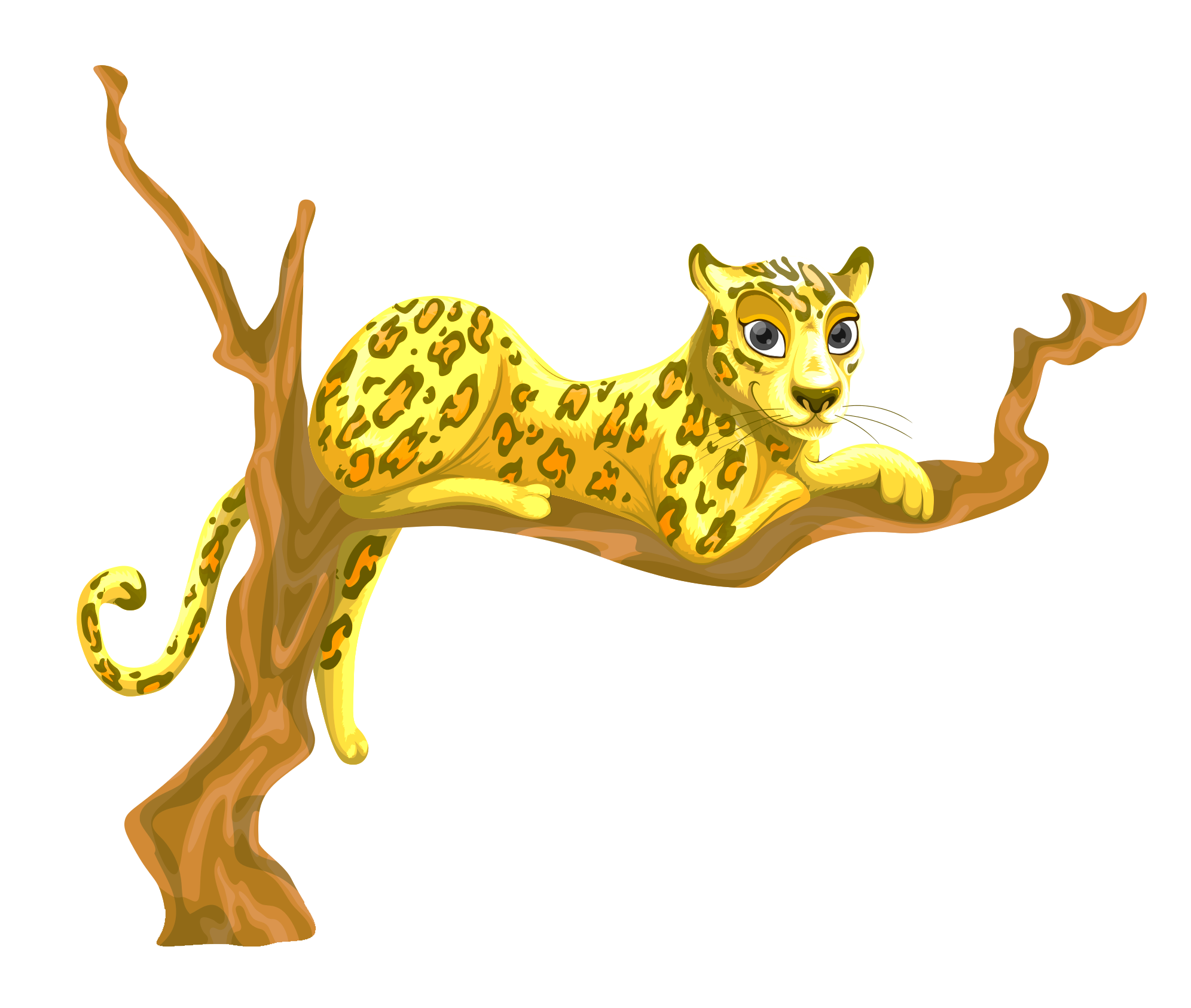 A Cartoon Leopard On A Tree Branch