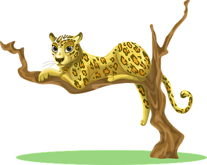 A Cartoon Leopard Lying On A Tree Branch
