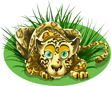 A Cartoon Of A Leopard Lying On Grass