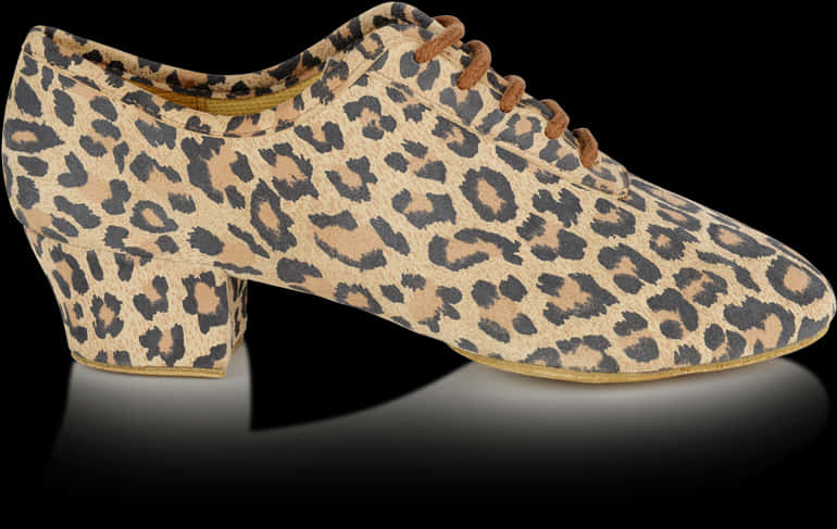 A Leopard Print Shoe With A Black Background