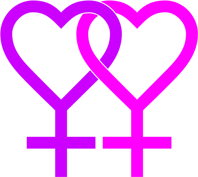 A Couple Of Purple Hearts With A Female Symbol