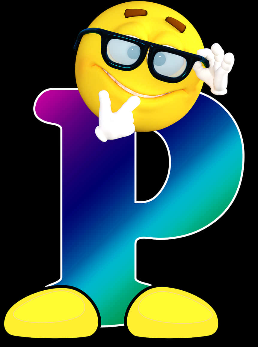 A Yellow Cartoon Character With Glasses And A Black Background
