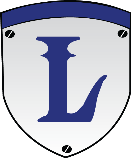 A Blue And White Shield With A Letter L
