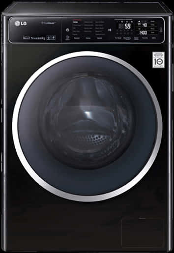 A Black Washing Machine With A Circular Glass Door