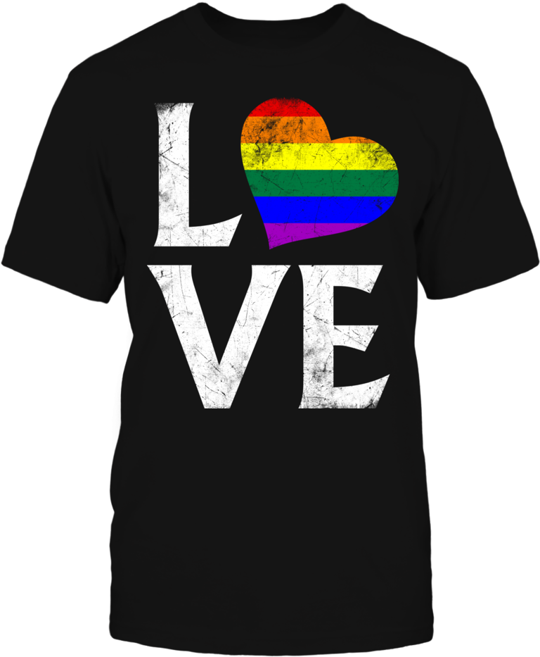 A Black Shirt With A Rainbow Heart And Text