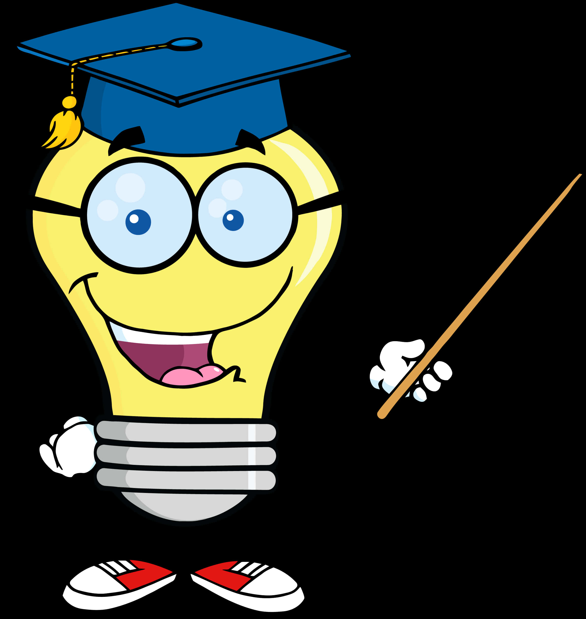 A Cartoon Light Bulb Wearing A Graduation Cap And Glasses