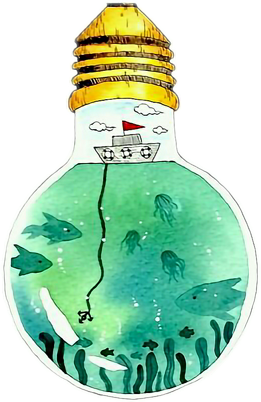 A Light Bulb With A Boat And Fish Inside