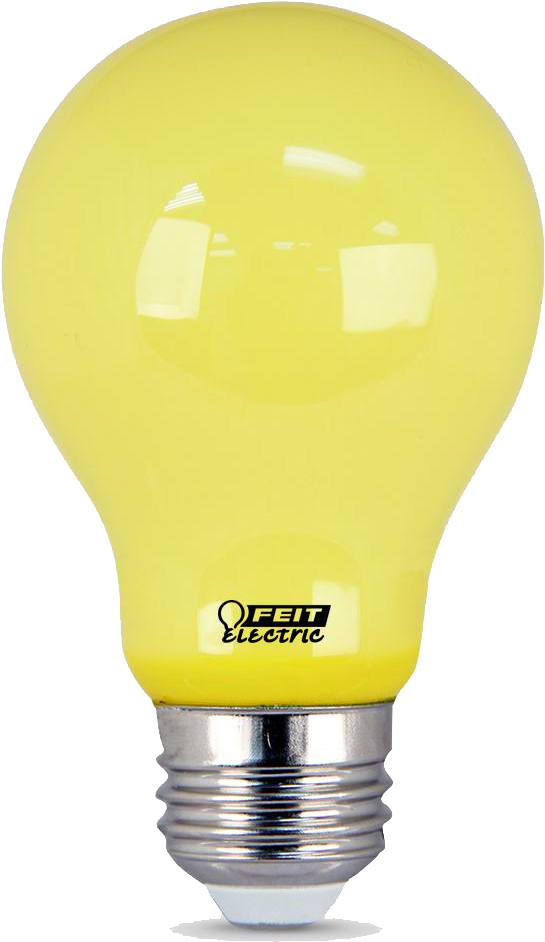 A Yellow Light Bulb With A Silver Base