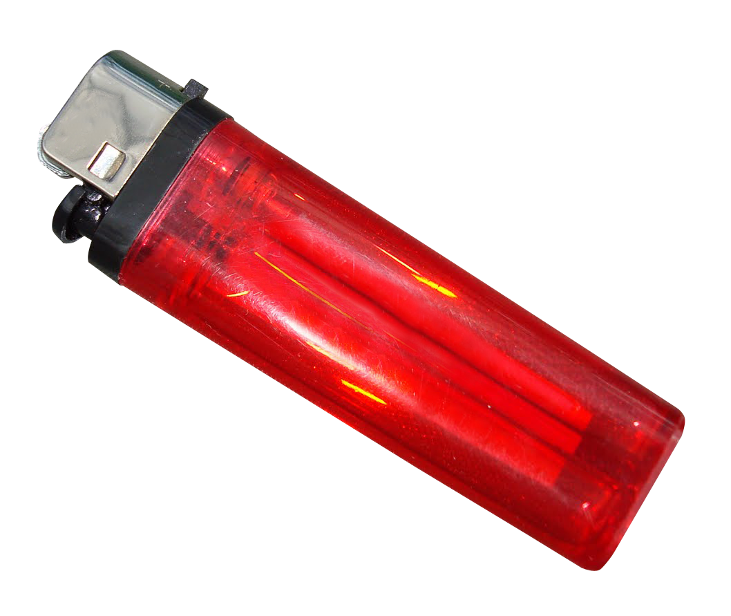 A Red Plastic Lighter With Black Cover