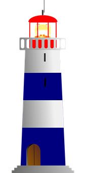 A Blue And White Striped Lighthouse