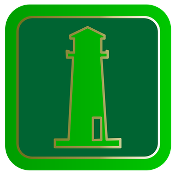 A Green And Gold Sign With A Lighthouse