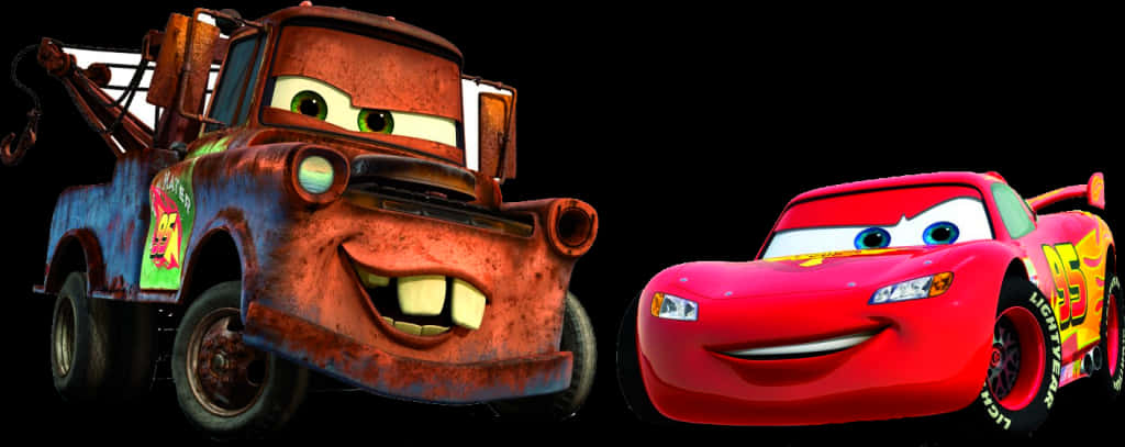 A Cartoon Car With A Smile Next To A Red Car