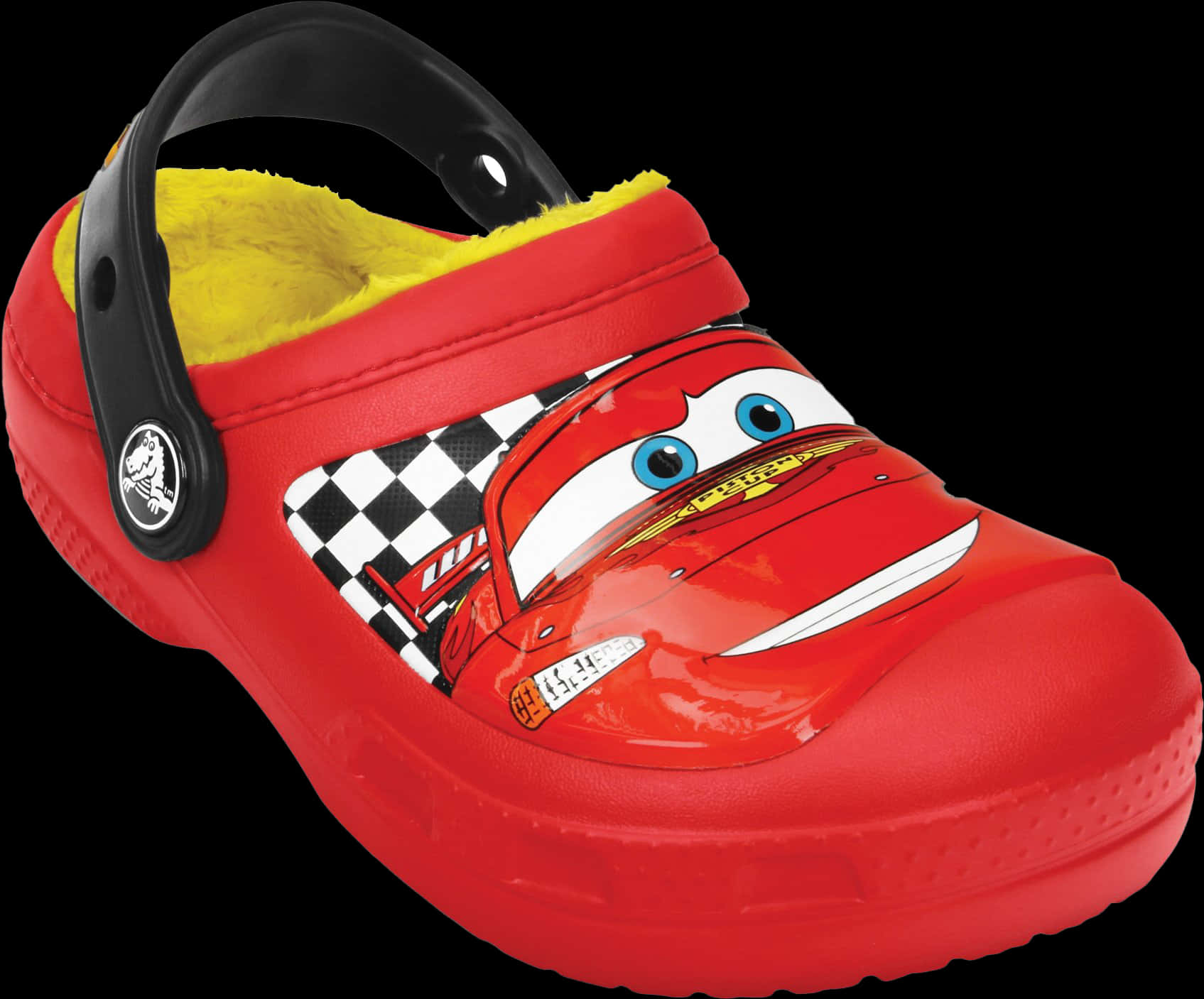 A Red Shoe With A Cartoon Character On It