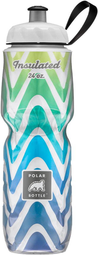 A Plastic Bottle With A Blue And Green Zigzag Pattern