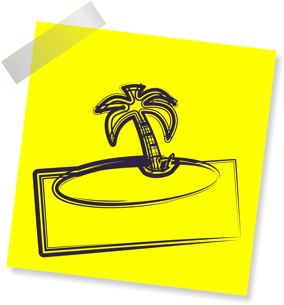 A Yellow Post It Note With A Palm Tree On It