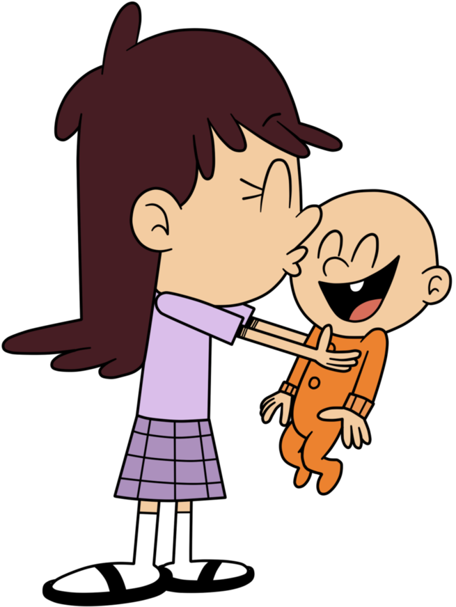 A Cartoon Of A Girl Kissing A Baby