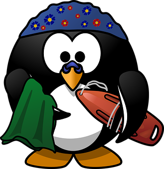 A Cartoon Penguin Holding A Green Towel