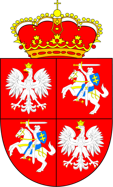 A Red And White Coat Of Arms With A Crown And White Eagle