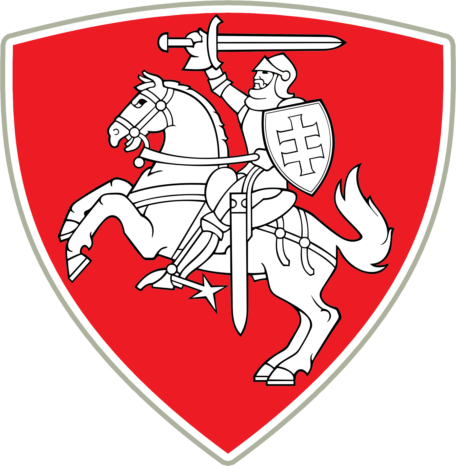 A Red Shield With A Man On A Horse Holding A Sword