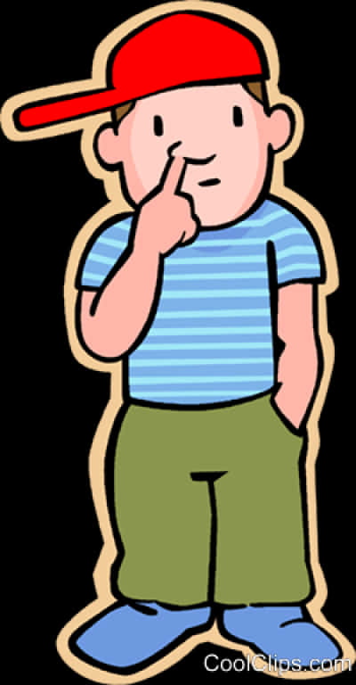 A Cartoon Of A Boy With His Finger On His Mouth