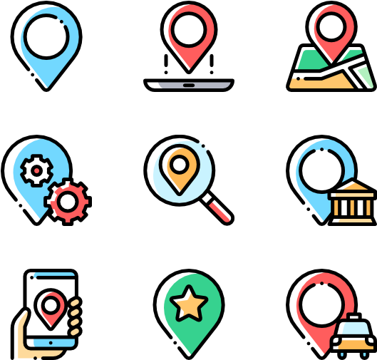 A Collection Of Icons Of Location