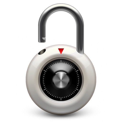 A White Round Lock With A Black Circle And A Red Arrow