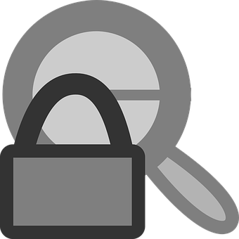 A Grey Padlock And A Magnifying Glass