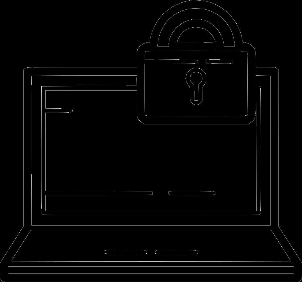 A Black And White Outline Of A Laptop With A Lock
