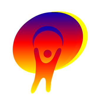A Colorful Logo With A Person Holding Up A Circle