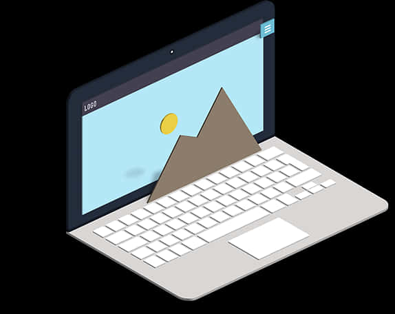 A Laptop With A Mountain On The Screen