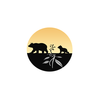 A Black And White Logo With Bears And A Plant