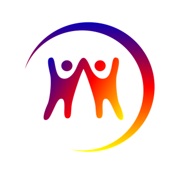 A Rainbow Colored Logo With Two People Holding Hands