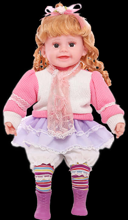 A Doll With Blonde Hair And Pink Outfit