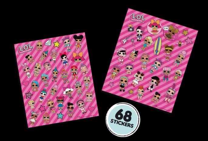 A Couple Of Pink Stickers With Cartoon Characters