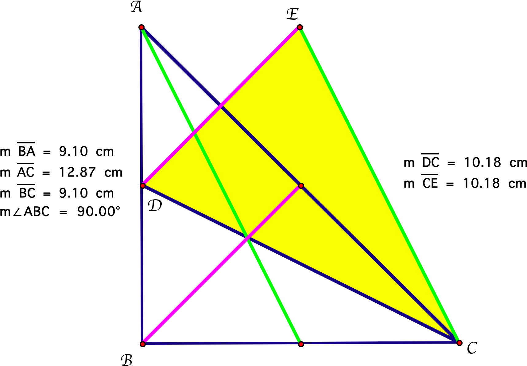 A Yellow Triangle With Red And Green Lines