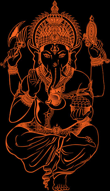 An Orange Outline Of A Hindu God