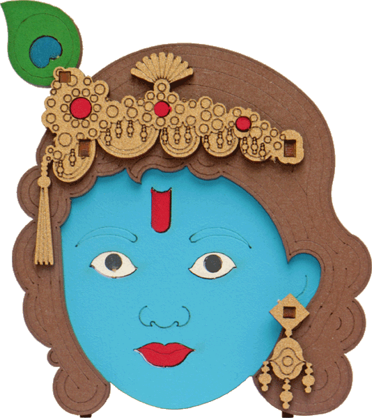 A Blue Face With Gold And Red Hair And Earrings
