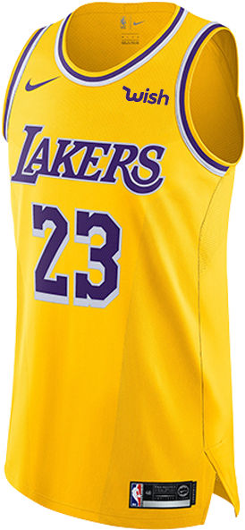 A Yellow Basketball Jersey With Purple Letters And Numbers