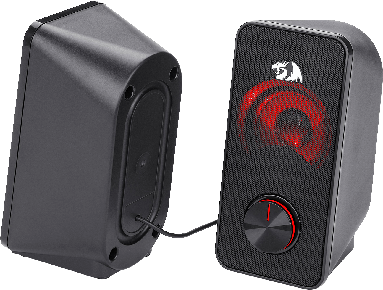 A Black Speaker With A Red And Black Logo