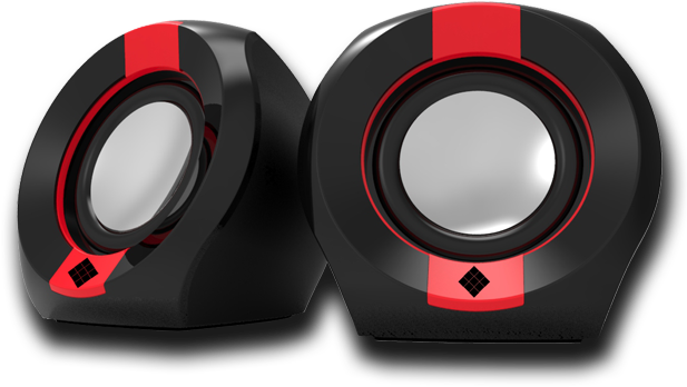 A Pair Of Speakers With A Red Stripe