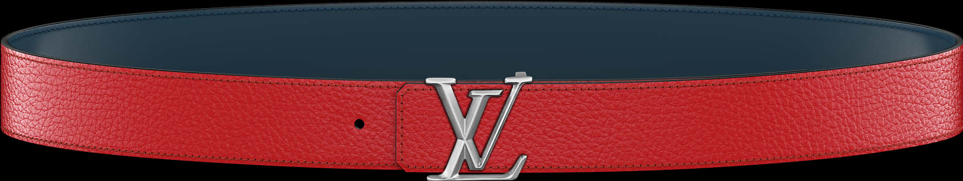 A Red And Blue Belt With Silver Metal Letter On It