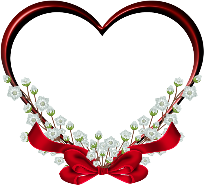 A Heart Shaped Frame With White Flowers And A Red Bow