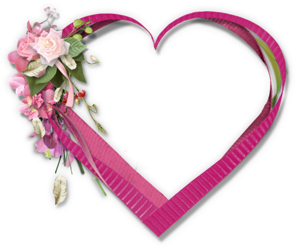 A Heart Shaped Pink Ribbon With Flowers
