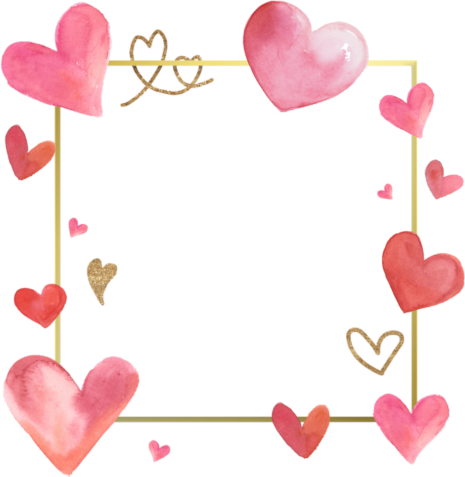 A Square Frame With Pink Hearts And Gold Lines