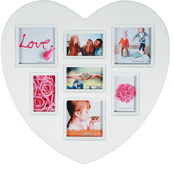 A Heart Shaped Picture Frame With Pictures