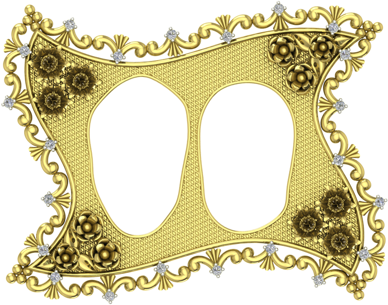 A Gold Picture Frame With Diamonds And Flowers