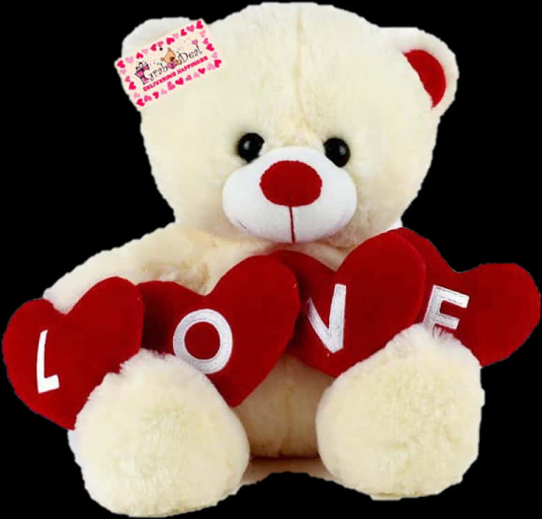 A White Teddy Bear Holding Red Hearts