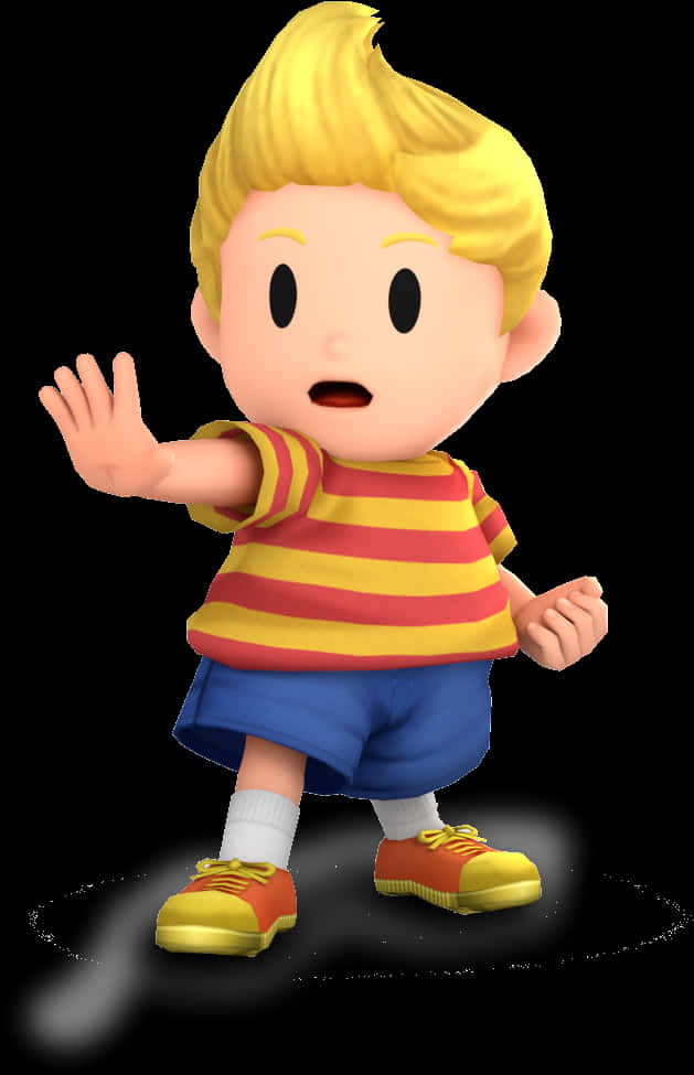 A Cartoon Character With Yellow Hair And A Red And Yellow Striped Shirt